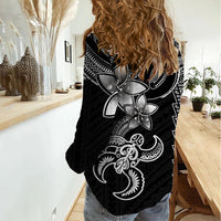 Hawaiian Tribal Women Casual Shirt Polynesian Kakau Turtle - White LT9 - Polynesian Pride