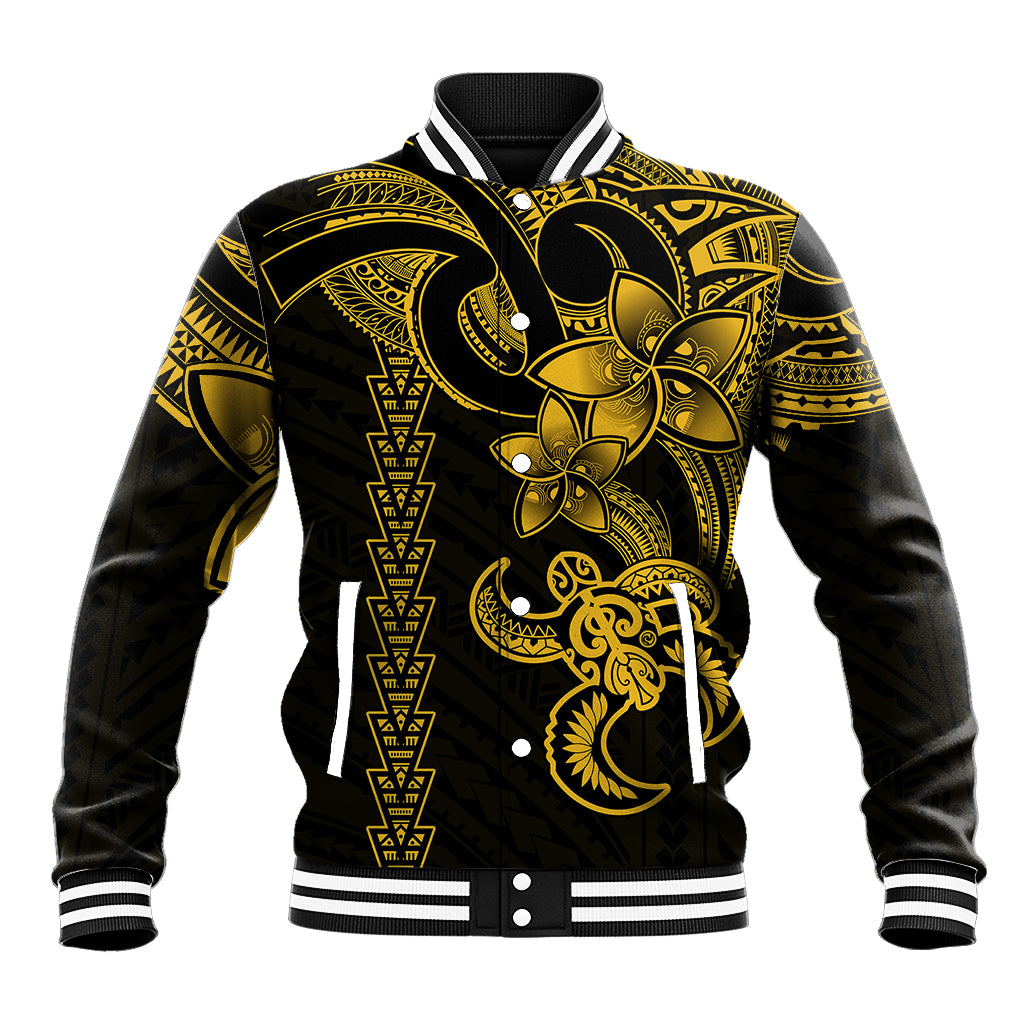 Hawaiian Tribal Baseball Jacket Polynesian Kakau Turtle - Yellow LT9 Unisex Yellow - Polynesian Pride