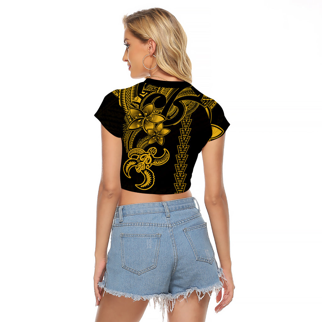 Hawaiian Tribal Raglan Cropped T Shirt Polynesian Kakau Turtle - Yellow LT9 - Polynesian Pride