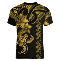 Hawaiian Tribal Women V Neck T Shirt Polynesian Kakau Turtle - Yellow LT9 - Polynesian Pride