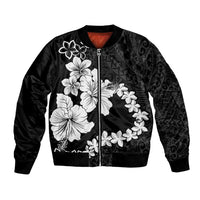 American Samoa Lotu Tamaiti Bomber Jacket White Sunday Plumeria Black Vibe