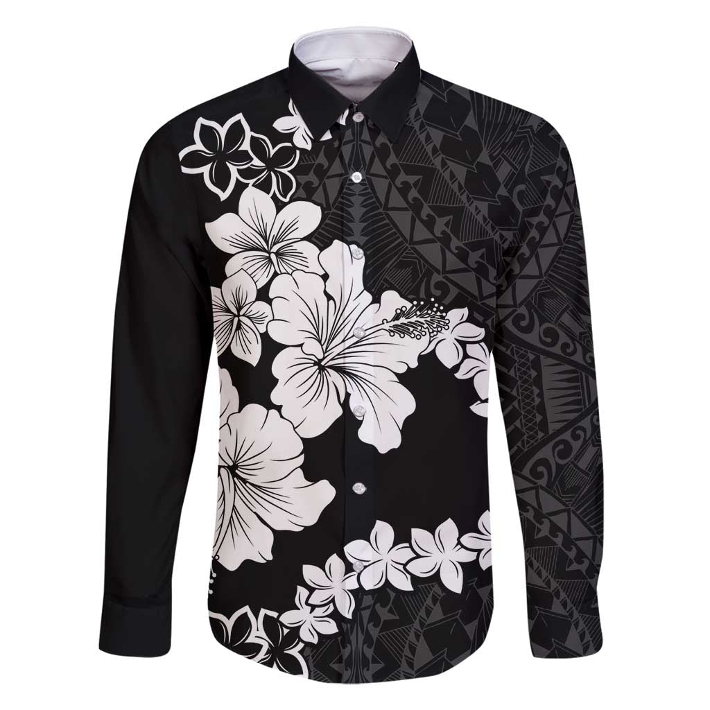 American Samoa Lotu Tamaiti Family Matching Long Sleeve Bodycon Dress and Hawaiian Shirt White Sunday Plumeria Black Vibe