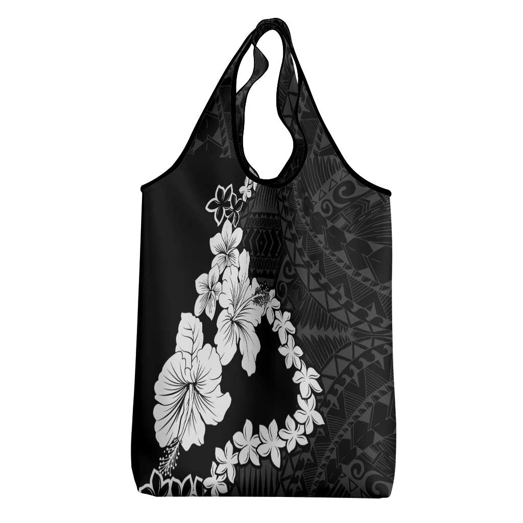 American Samoa Lotu Tamaiti Grocery Bag White Sunday Plumeria Black Vibe
