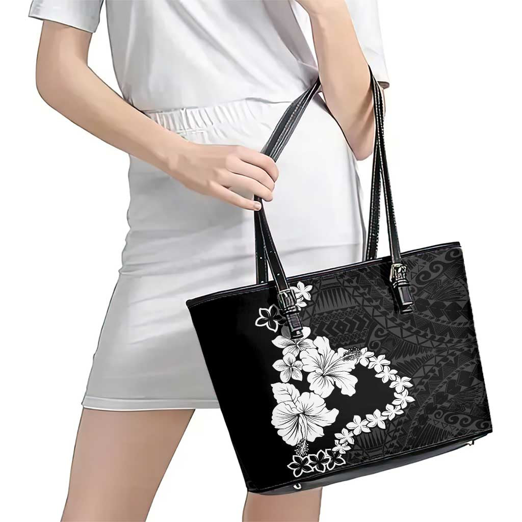 American Samoa Lotu Tamaiti Leather Tote Bag White Sunday Plumeria Black Vibe