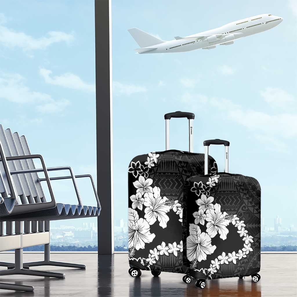 American Samoa Lotu Tamaiti Luggage Cover White Sunday Plumeria Black Vibe