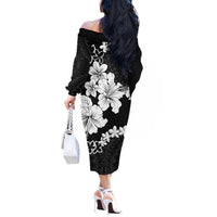 American Samoa Lotu Tamaiti Off The Shoulder Long Sleeve Dress White Sunday Plumeria Black Vibe