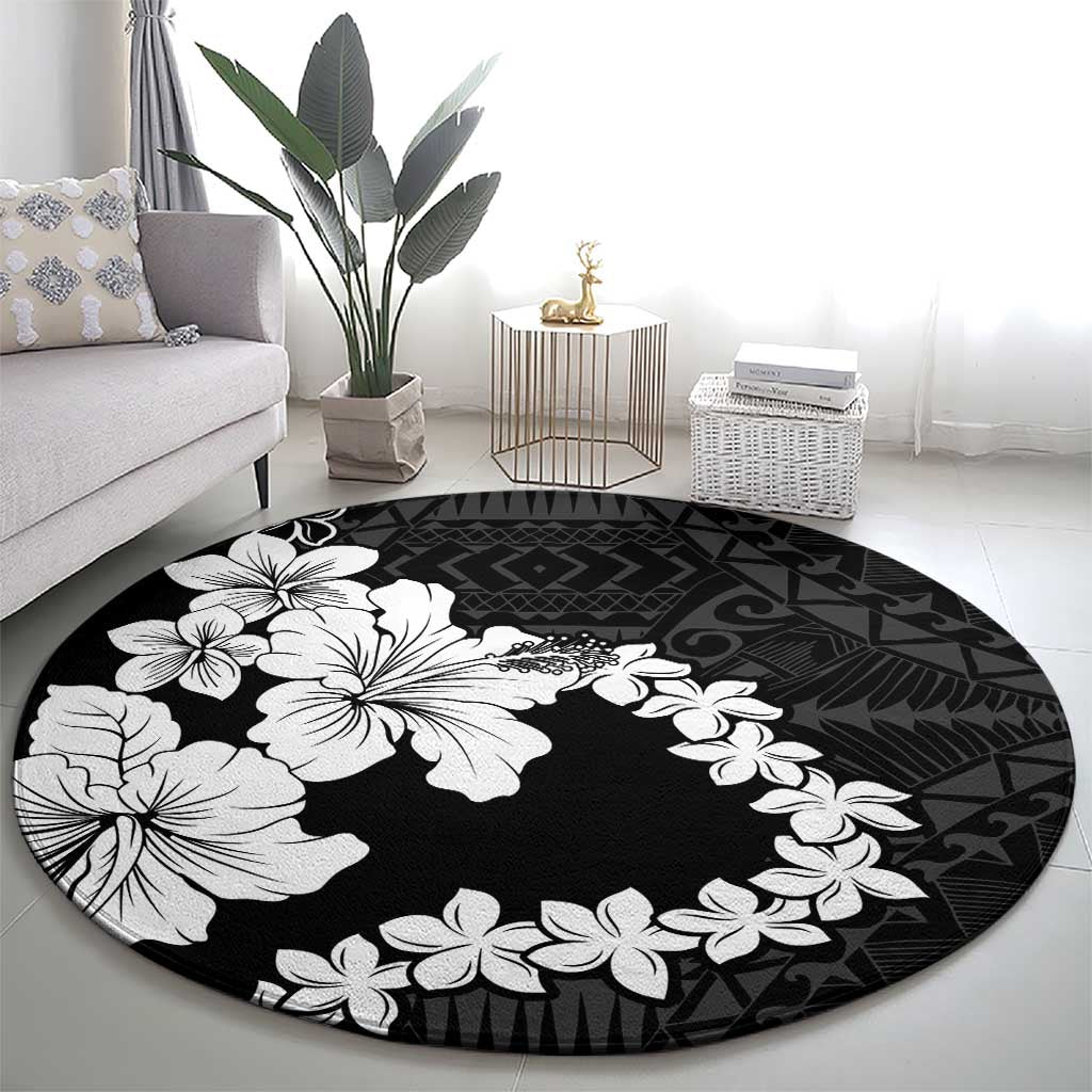 American Samoa Lotu Tamaiti Round Carpet White Sunday Plumeria Black Vibe