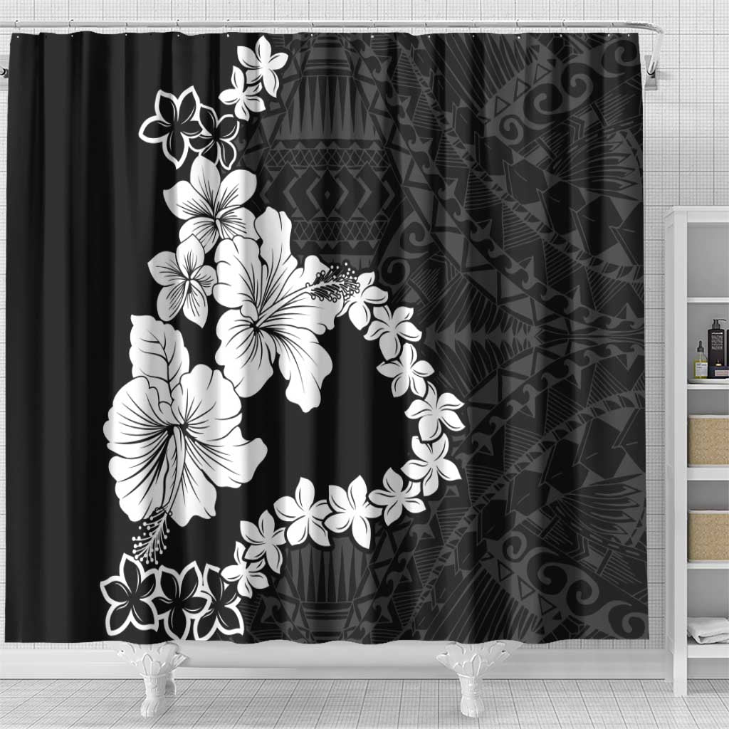 American Samoa Lotu Tamaiti Shower Curtain White Sunday Plumeria Black Vibe