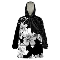 American Samoa Lotu Tamaiti Wearable Blanket Hoodie White Sunday Plumeria Black Vibe