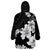 American Samoa Lotu Tamaiti Wearable Blanket Hoodie White Sunday Plumeria Black Vibe
