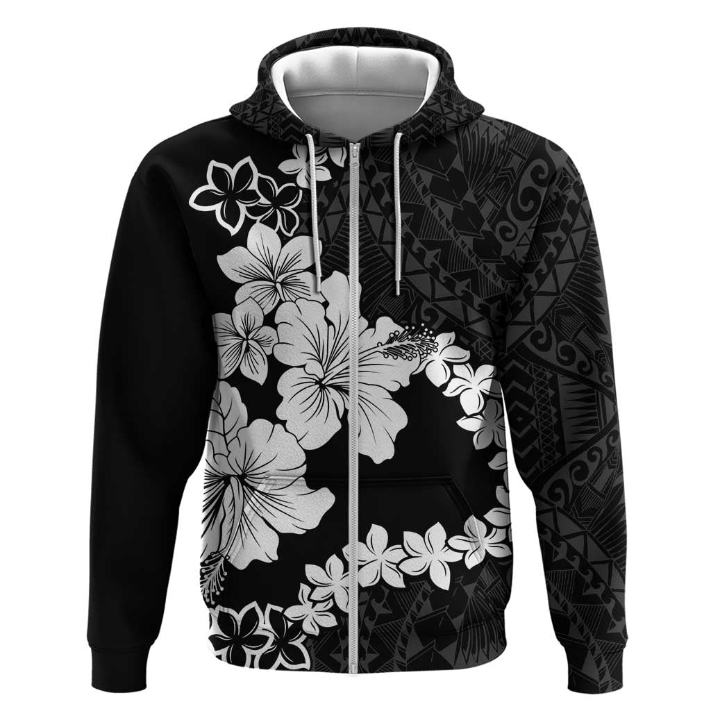 American Samoa Lotu Tamaiti Zip Hoodie White Sunday Plumeria Black Vibe