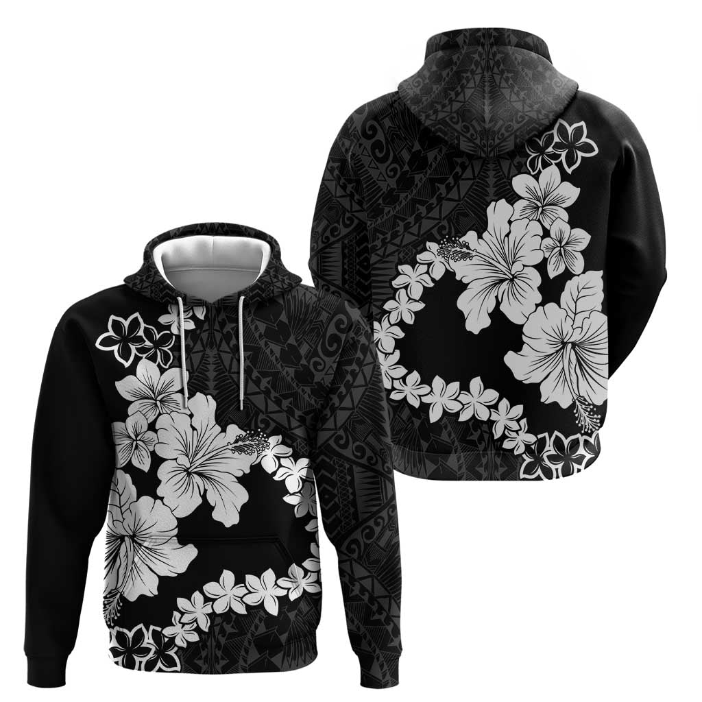 American Samoa Lotu Tamaiti Zip Hoodie White Sunday Plumeria Black Vibe