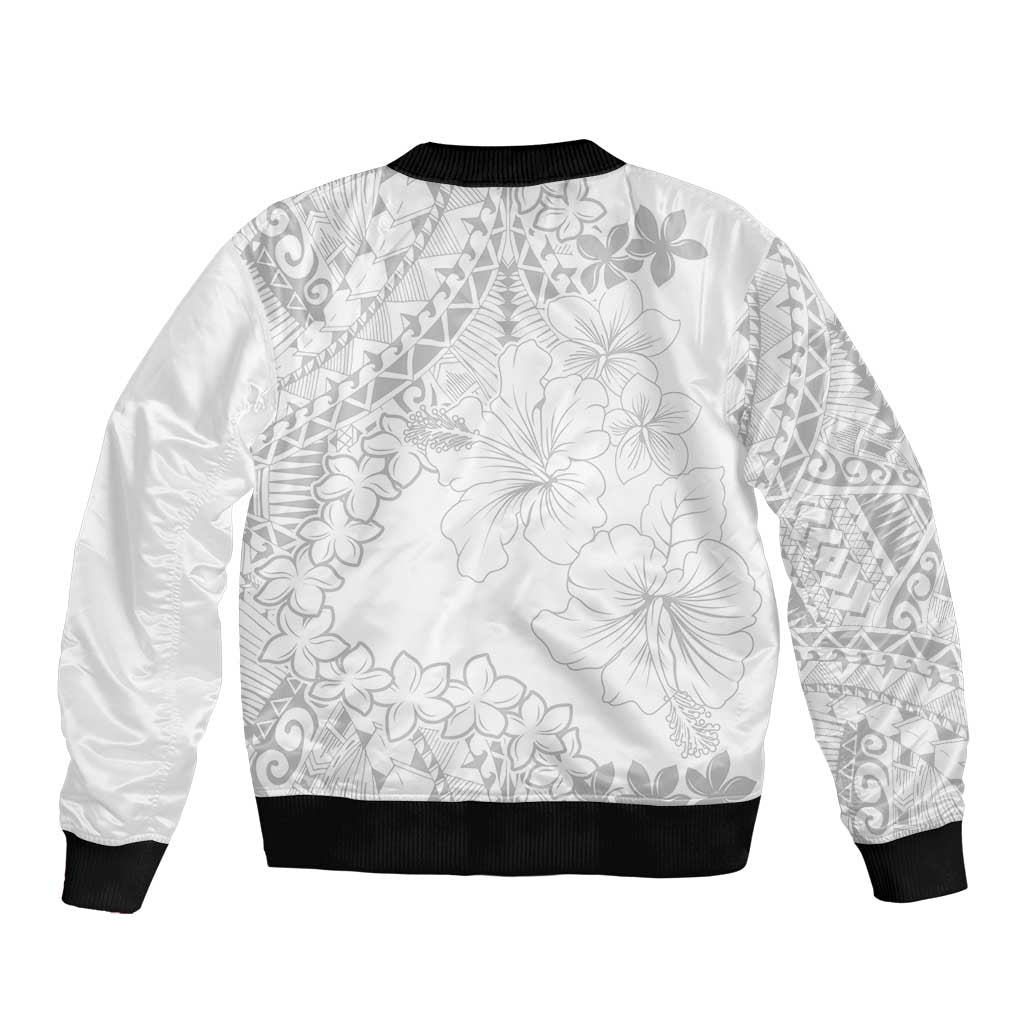 American Samoa Lotu Tamaiti Bomber Jacket White Sunday Plumeria White Vibe