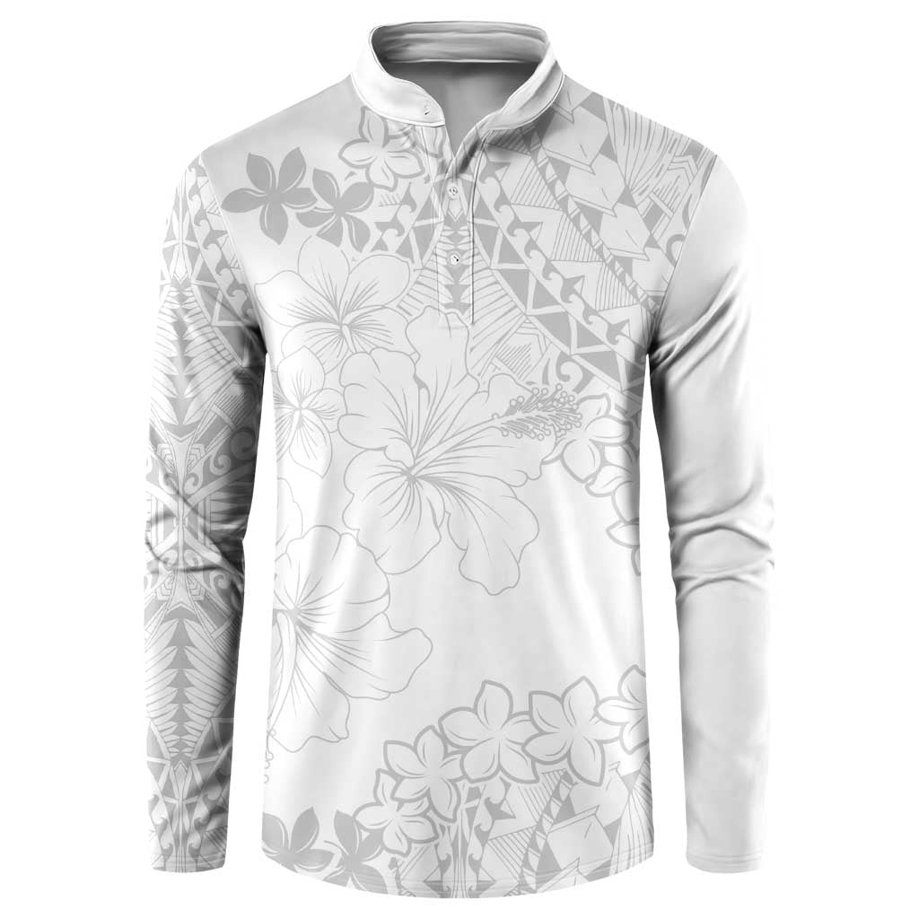 American Samoa Lotu Tamaiti Button Sweatshirt White Sunday Plumeria White Vibe