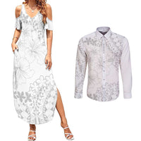 American Samoa Lotu Tamaiti Couples Matching Summer Maxi Dress and Long Sleeve Button Shirt White Sunday Plumeria White Vibe