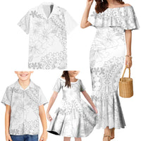 American Samoa Lotu Tamaiti Family Matching Mermaid Dress and Hawaiian Shirt White Sunday Plumeria White Vibe