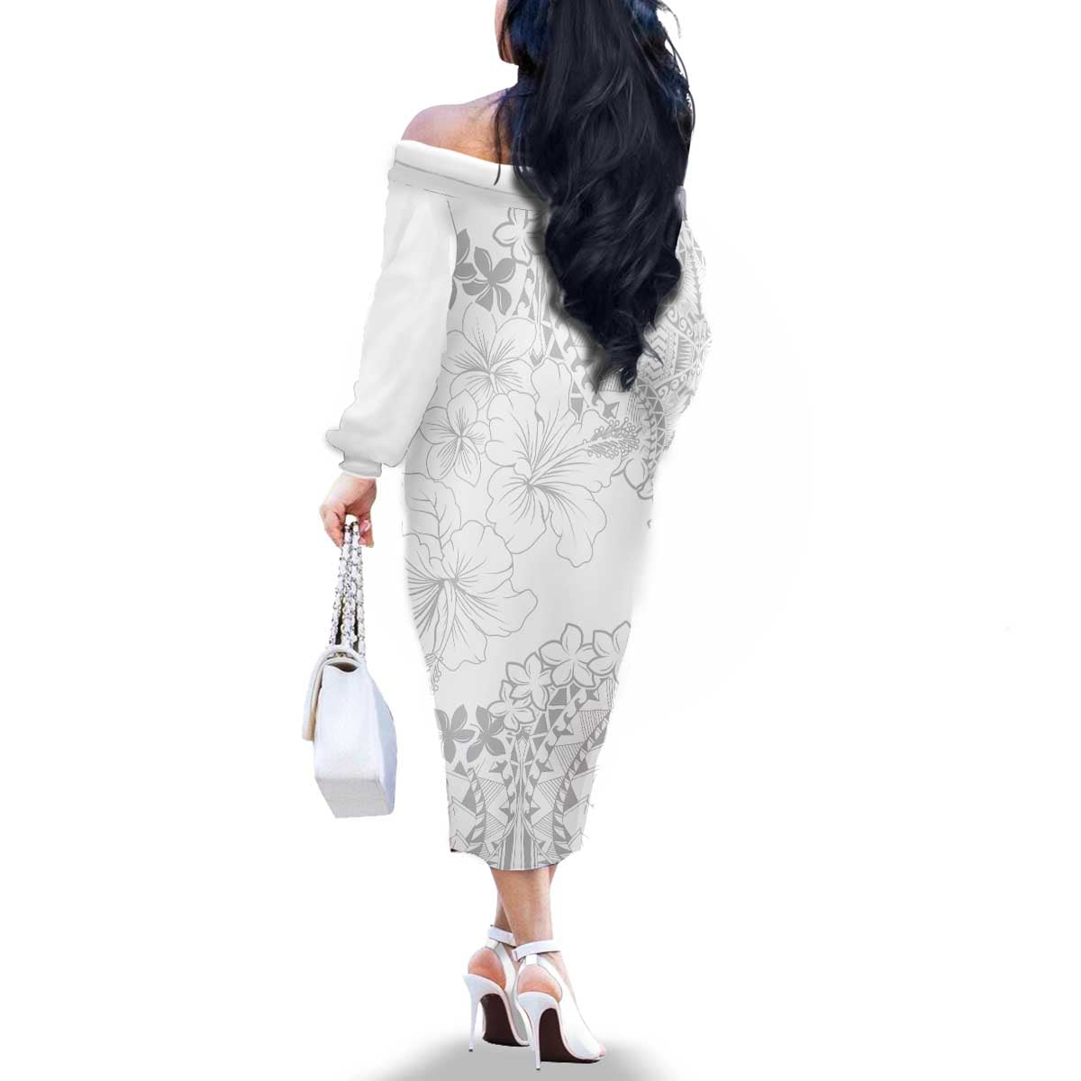 American Samoa Lotu Tamaiti Family Matching Off The Shoulder Long Sleeve Dress and Hawaiian Shirt White Sunday Plumeria White Vibe