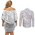 Lotu Tamaiti Samoa Siapo Couples Matching Off Shoulder Short Dress and Long Sleeve Button Shirt White Sunday With Teuila Torch Ginger