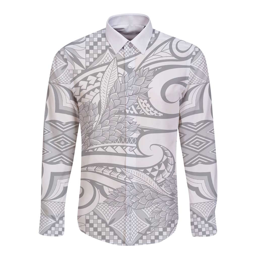 Lotu Tamaiti Samoa Siapo Long Sleeve Button Shirt White Sunday With Teuila Torch Ginger