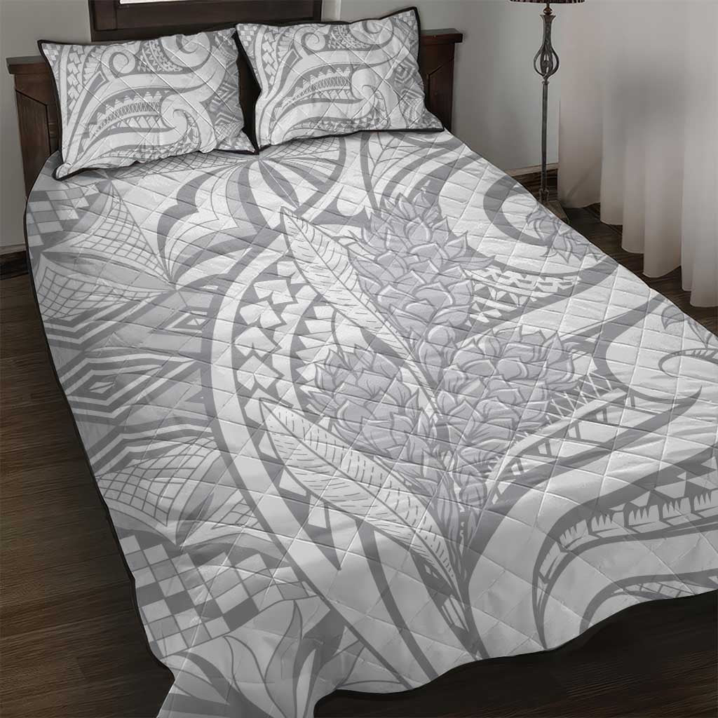 Lotu Tamaiti Samoa Siapo Quilt Bed Set White Sunday With Teuila Torch Ginger LT9 White - Polynesian Pride