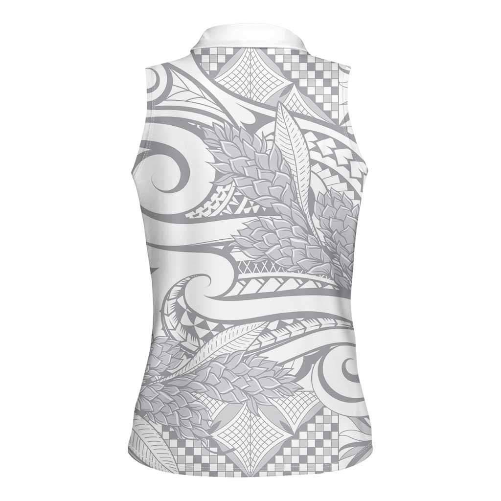 Lotu Tamaiti Samoa Siapo Women Sleeveless Polo Shirt White Sunday With Teuila Torch Ginger