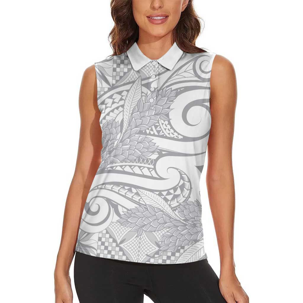 Lotu Tamaiti Samoa Siapo Women Sleeveless Polo Shirt White Sunday With Teuila Torch Ginger