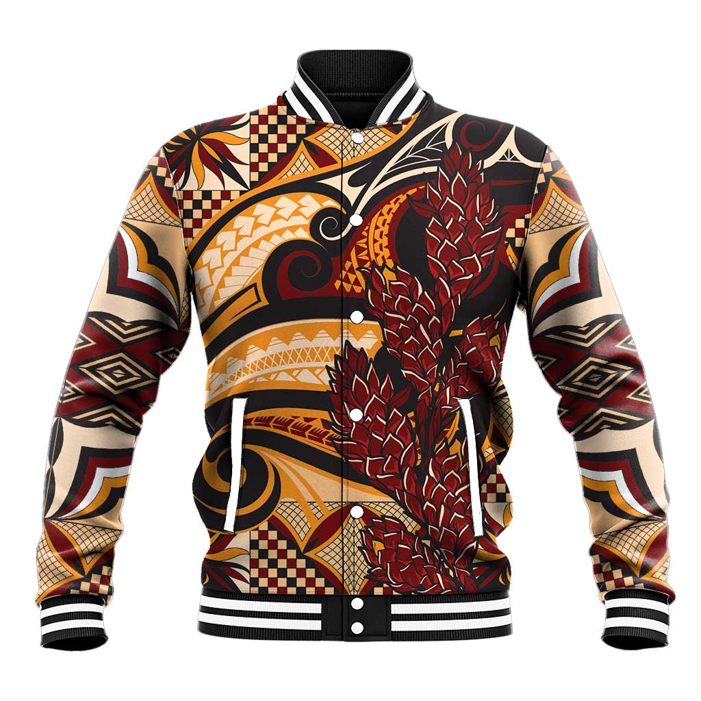 Vintage Samoa Siapo Baseball Jacket With Teuila Torch Ginger LT9 Unisex Art - Polynesian Pride