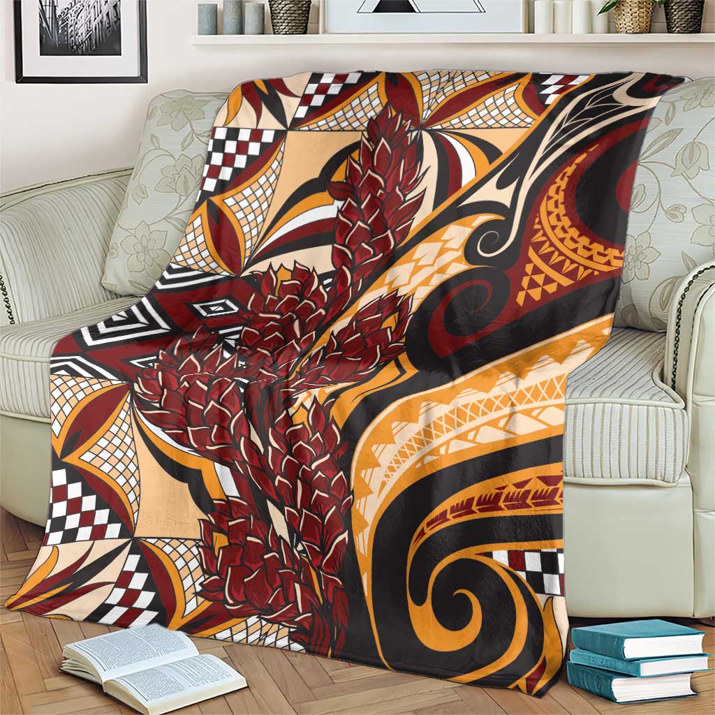 Vintage Samoa Siapo Blanket With Teuila Torch Ginger