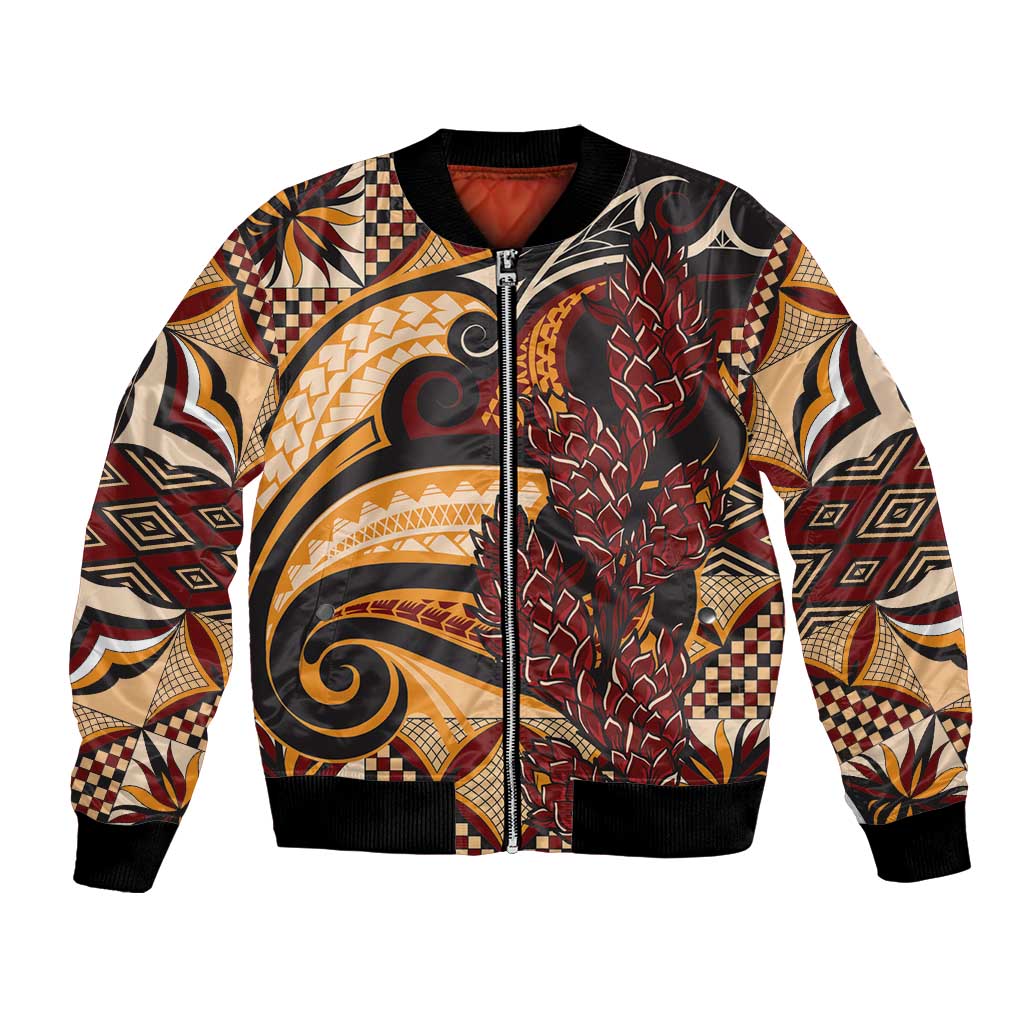 Vintage Samoa Siapo Bomber Jacket With Teuila Torch Ginger LT9 Unisex Art - Polynesian Pride