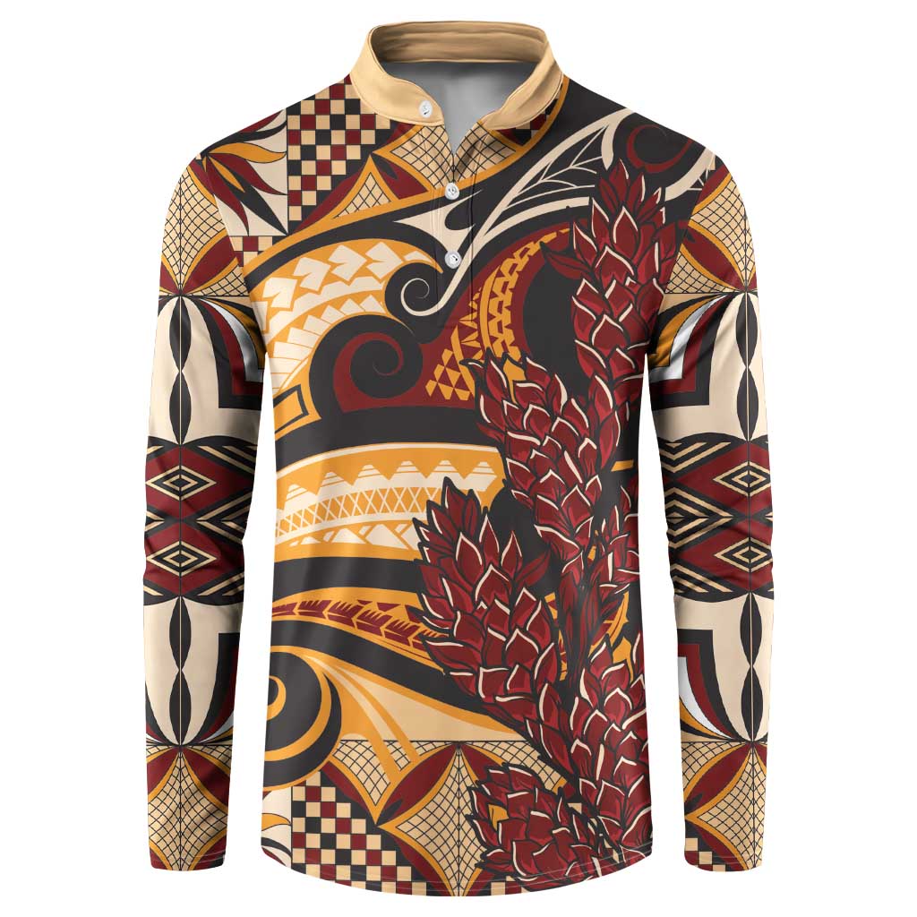 Vintage Samoa Siapo Button Sweatshirt With Teuila Torch Ginger LT9 Art - Polynesian Pride