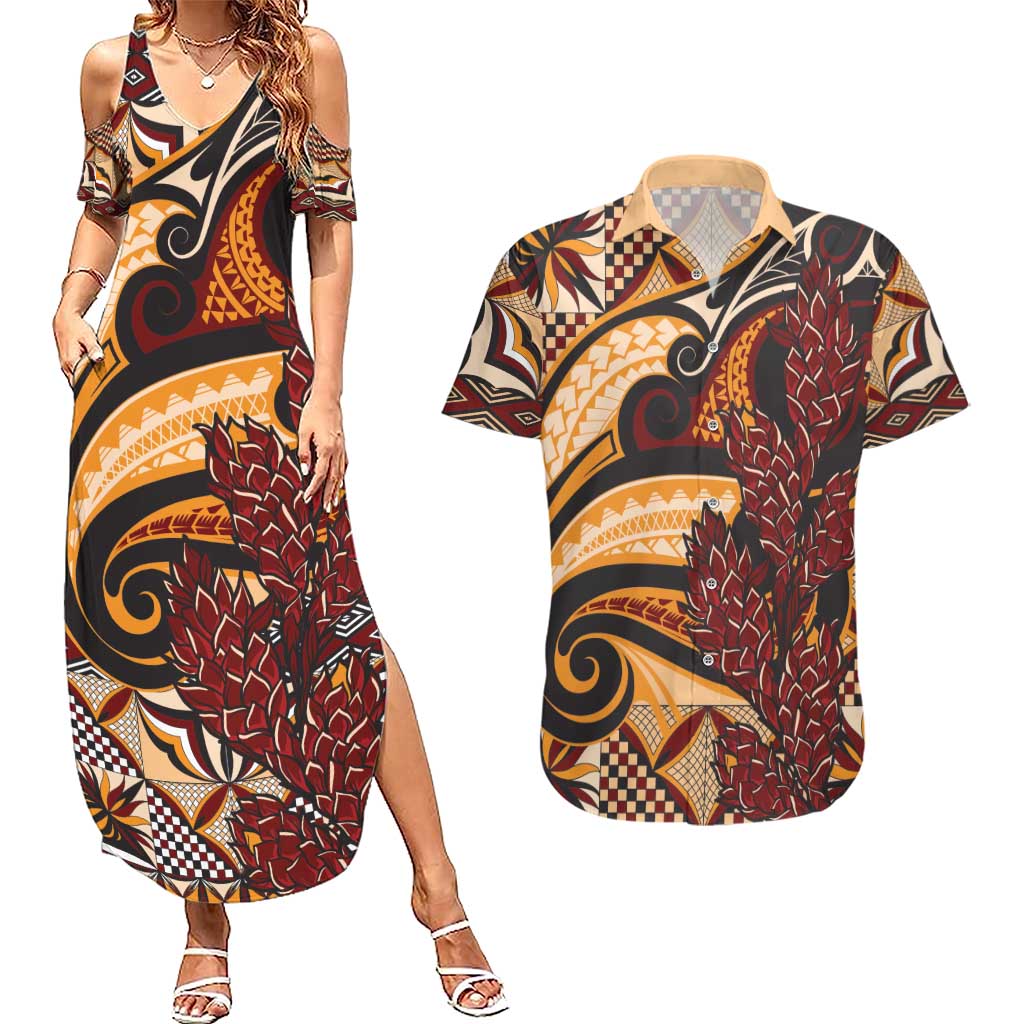Vintage Samoa Siapo Couples Matching Summer Maxi Dress and Hawaiian Shirt With Teuila Torch Ginger LT9 Art - Polynesian Pride