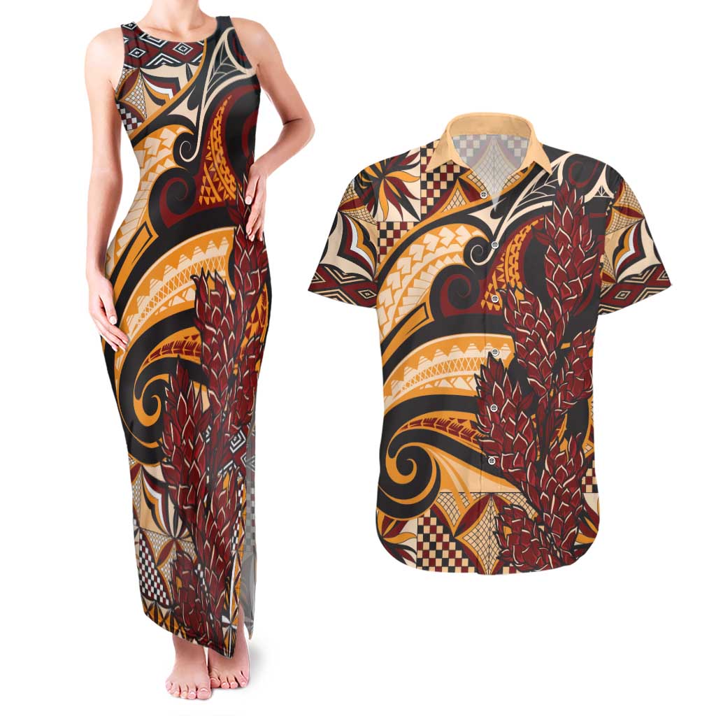 Vintage Samoa Siapo Couples Matching Tank Maxi Dress and Hawaiian Shirt With Teuila Torch Ginger LT9 Art - Polynesian Pride