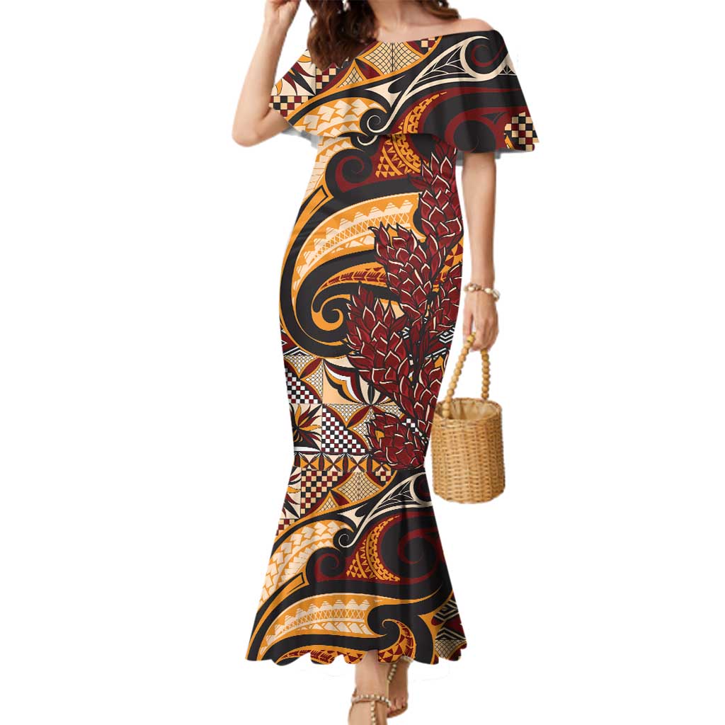 Vintage Samoa Siapo Family Matching Mermaid Dress and Hawaiian Shirt With Teuila Torch Ginger