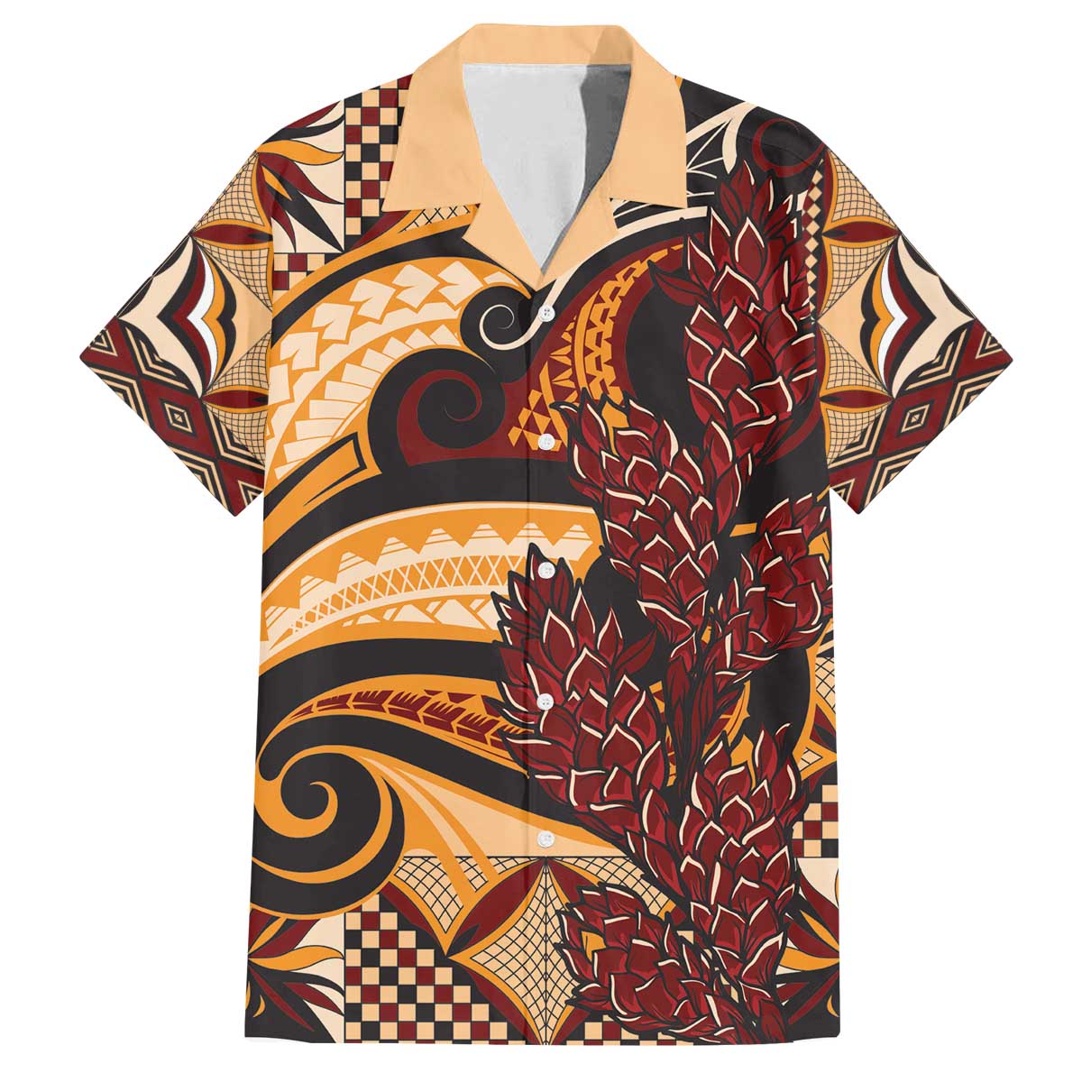 Vintage Samoa Siapo Family Matching Off Shoulder Short Dress and Hawaiian Shirt With Teuila Torch Ginger