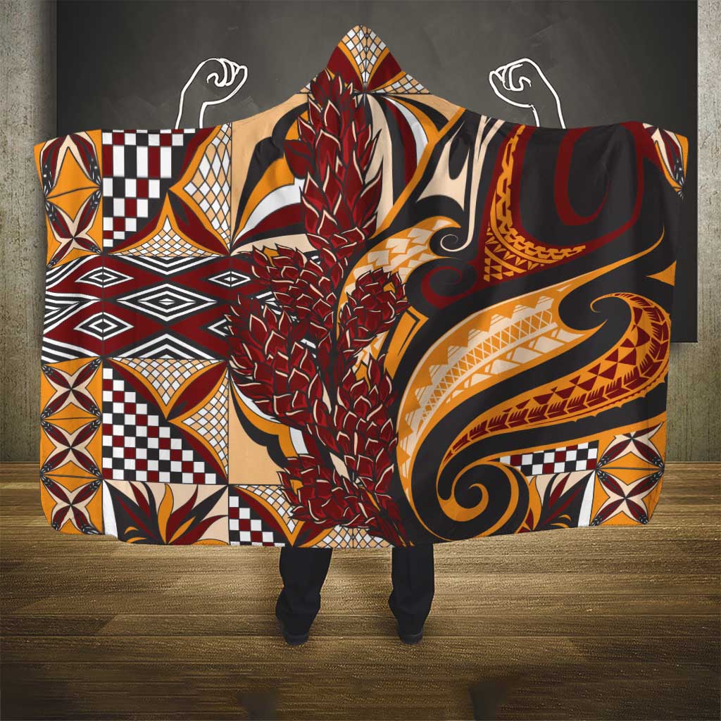 Vintage Samoa Siapo Hooded Blanket With Teuila Torch Ginger