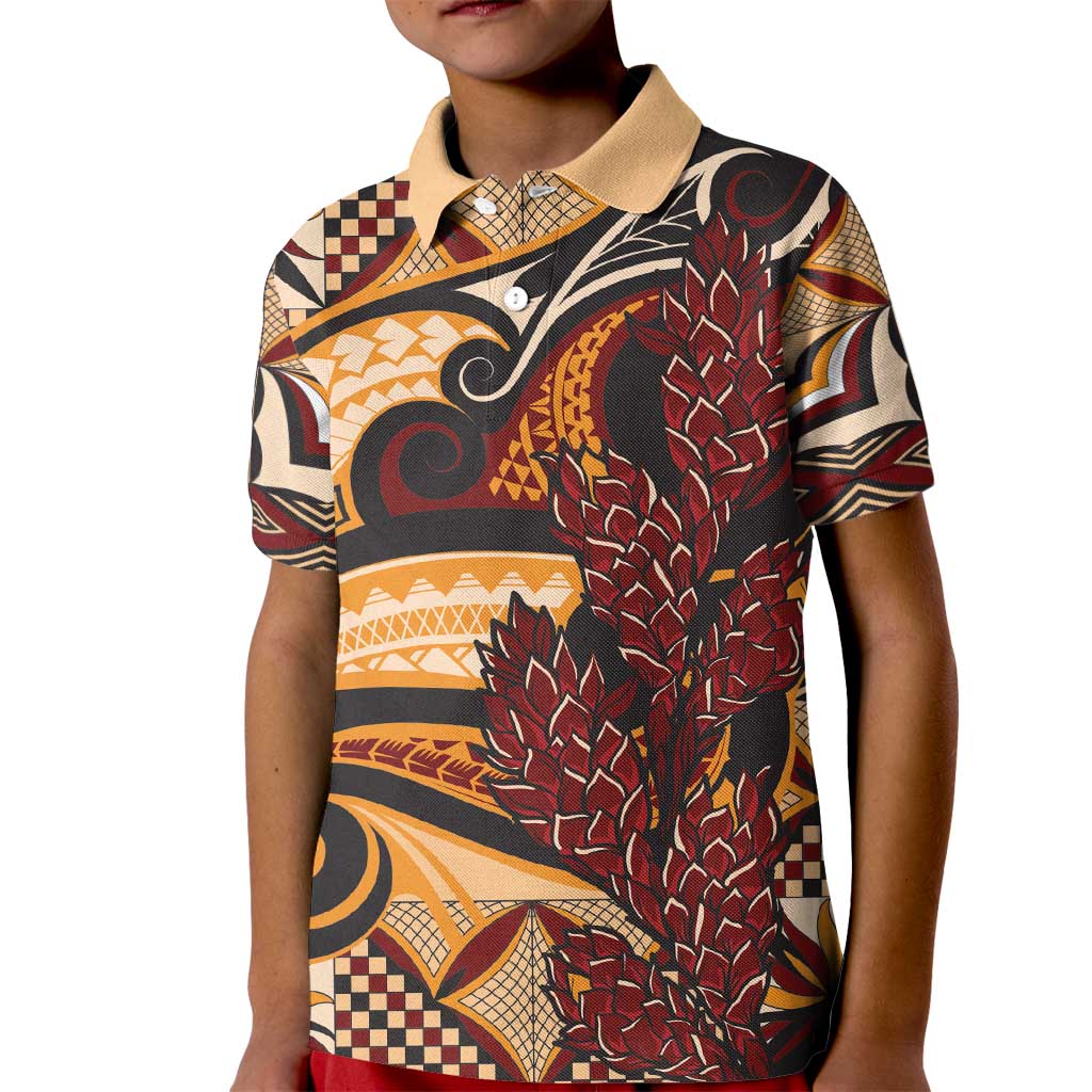Vintage Samoa Siapo Kid Polo Shirt With Teuila Torch Ginger LT9 Kid Art - Polynesian Pride