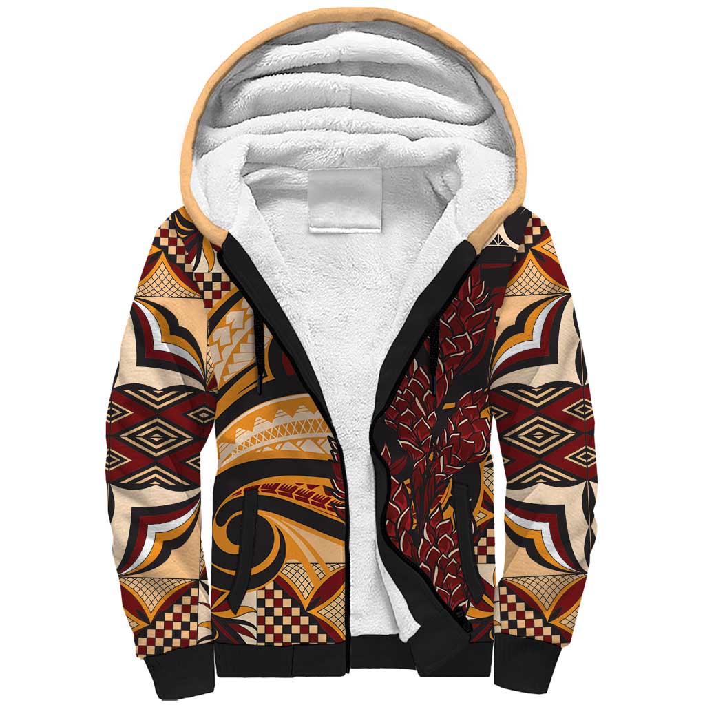 Vintage Samoa Siapo Sherpa Hoodie With Teuila Torch Ginger LT9 Unisex Art - Polynesian Pride