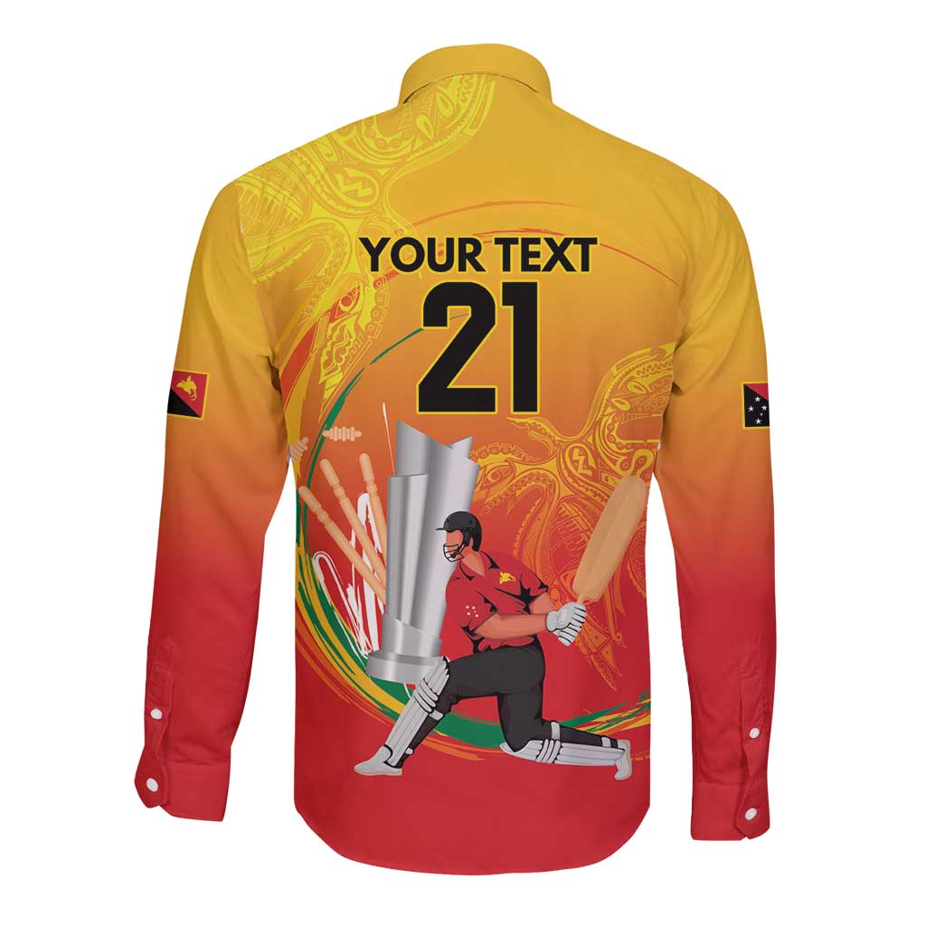 Custom Cricket PNG East Asia-Pacific Long Sleeve Button Shirt Papua New Guinea Rise to Power - Polynesian Pride