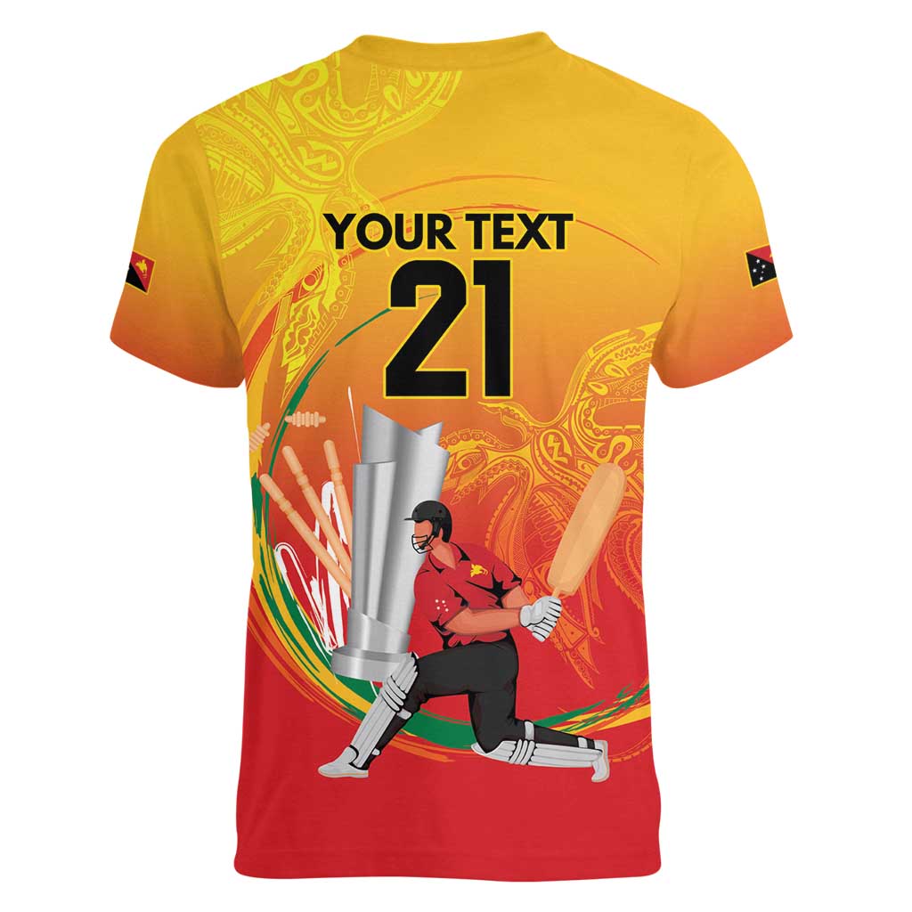 Custom Cricket PNG East Asia-Pacific Women V-Neck T-Shirt Papua New Guinea Rise to Power - Polynesian Pride