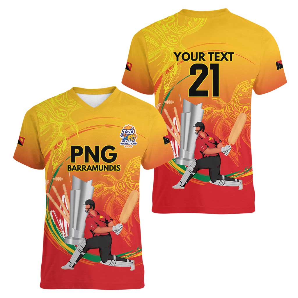 Custom Cricket PNG East Asia-Pacific Women V-Neck T-Shirt Papua New Guinea Rise to Power - Polynesian Pride