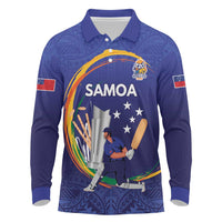 Custom Cricket Samoa East Asia-Pacific Long Sleeve Polo Shirt Samoa Storming the Limits LT9 Blue - Polynesian Pride