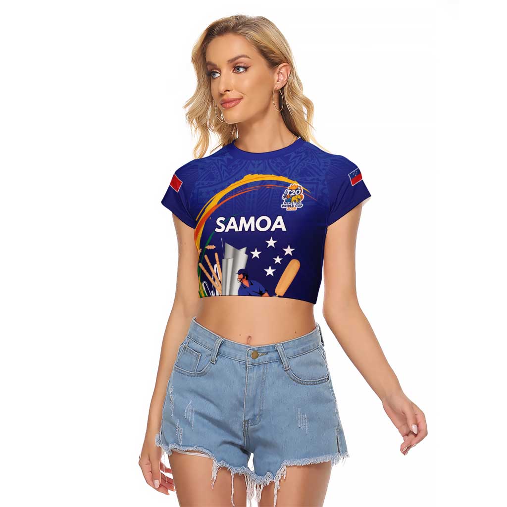 Custom Cricket Samoa East Asia-Pacific Raglan Cropped T Shirt Samoa Storming the Limits LT9 Female Blue - Polynesian Pride
