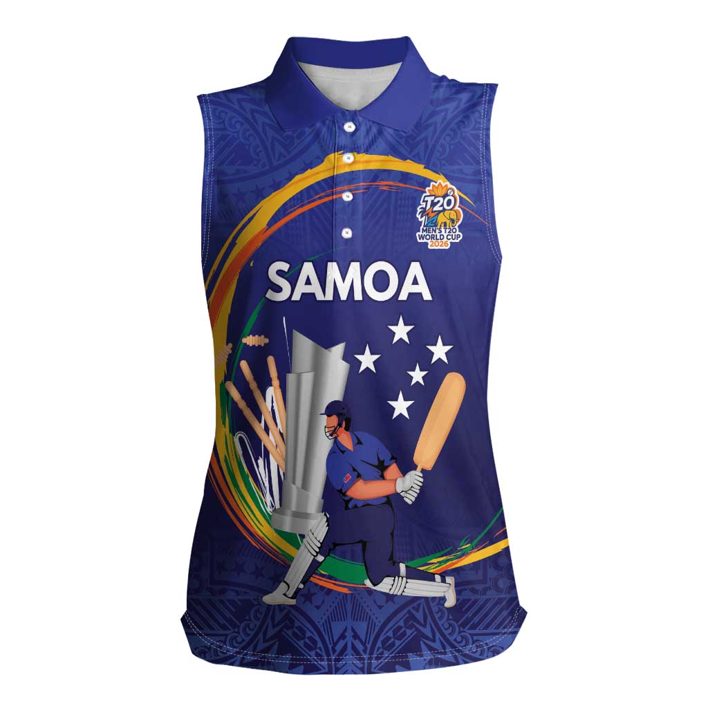 Custom Cricket Samoa East Asia-Pacific Women Sleeveless Polo Shirt Samoa Storming the Limits LT9 Female Blue - Polynesian Pride