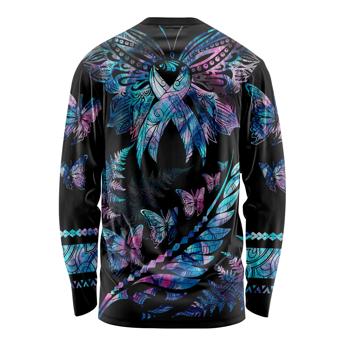 personalised-polynesia-ribbon-butterflies-long-sleeve-shirt-silver-fern-breast-cancer-with-papua-shell-pattern