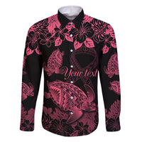 personalised-polynesian-turtle-ribbon-family-matching-off-shoulder-long-sleeve-dress-and-hawaiian-shirt-think-pink-breast-cancer-with-pacific-hibiscus