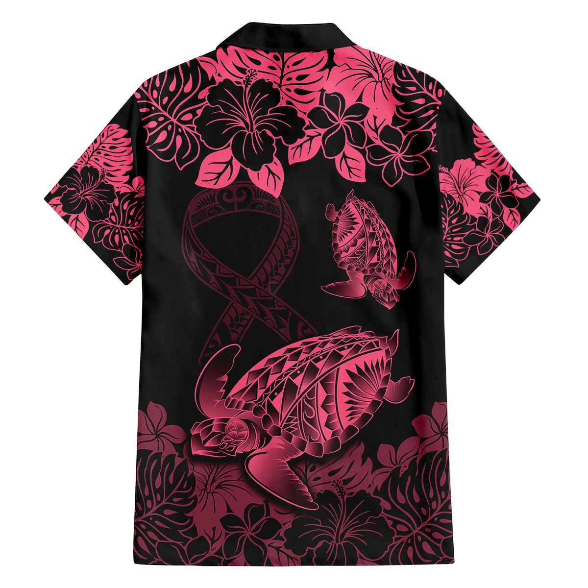 personalised-polynesian-turtle-ribbon-family-matching-off-shoulder-maxi-dress-and-hawaiian-shirt-think-pink-breast-cancer-with-pacific-hibiscus