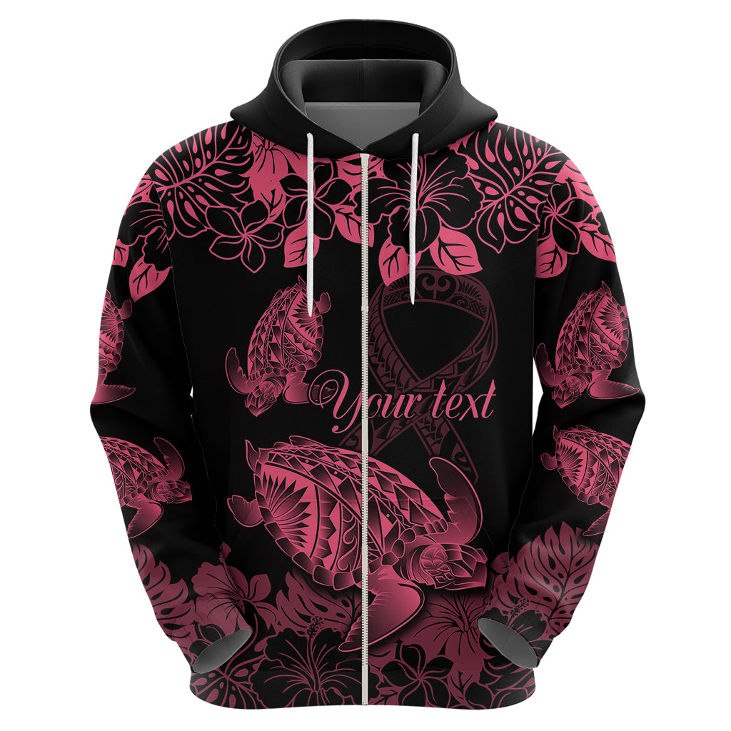 Personalised Polynesian Turtle Ribbon Hoodie Think Pink Breast Cancer With Pacific Hibiscus LT9 - Polynesian Pride