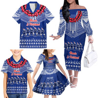 Toa Samoa Christmas Family Matching Off Shoulder Long Sleeve Dress and Hawaiian Shirt Samoa Siva Tau Manuia Le Kerisimasi Blue Vibe LT9 - Polynesian Pride