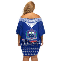 Toa Samoa Christmas Off Shoulder Short Dress Samoa Siva Tau Manuia Le Kerisimasi Blue Vibe LT9 - Polynesian Pride