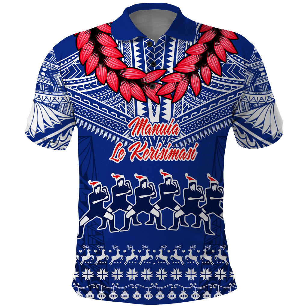 Toa Samoa Christmas Polo Shirt Samoa Siva Tau Manuia Le Kerisimasi Blue Vibe LT9 Blue - Polynesian Pride